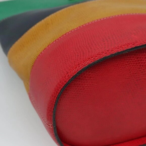 CELINE Shoulder Bag Leather Embossed Green Yellow Red Auth BA973 - Picture 4 of 16